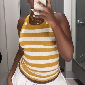 american eagle yellow & cream tank top